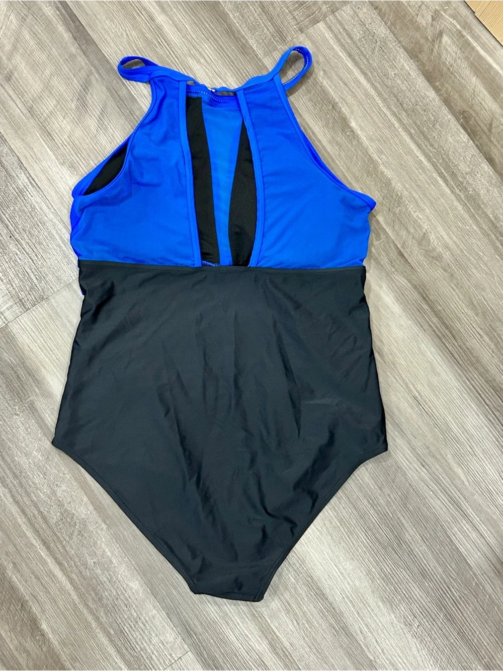 Tempt Me Royal Blue & Black High Neck Mesh One-Piece Swimsuit, XL